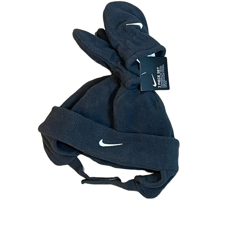 New Nike Toddler Boys Fleece Trapper Hat and Mittens 2 Piece Set - Picture 3 of 8